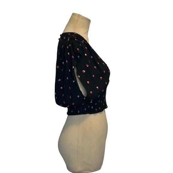 Free People black red polka dot pleated V neck crop top blouse size XS - Picture 7 of 13
